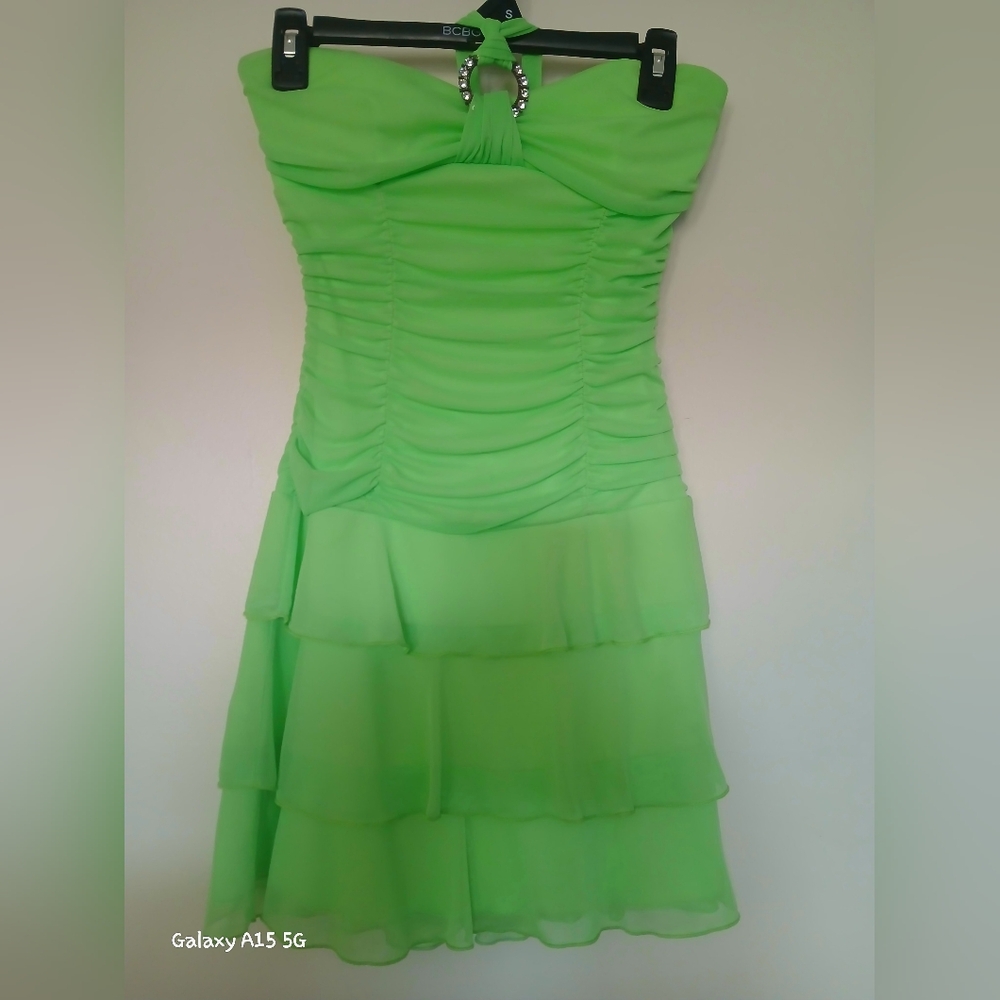 Deb Women's Neon Green Strapless Mini Dress: S